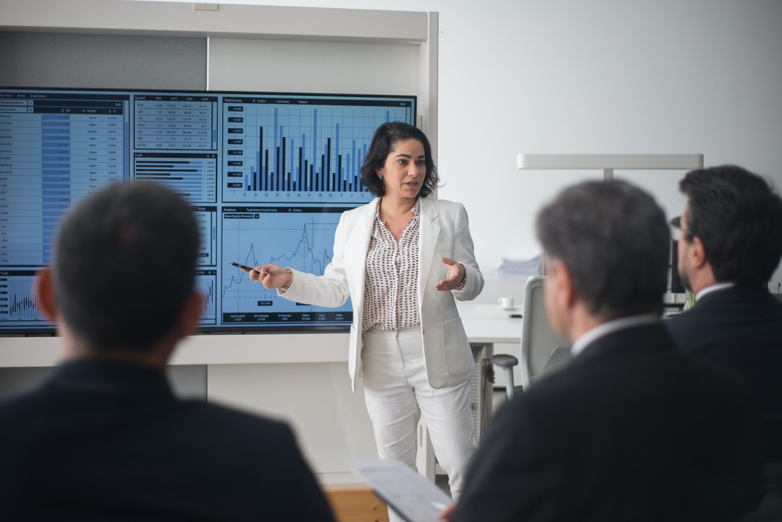 woman presenting analytics of a company